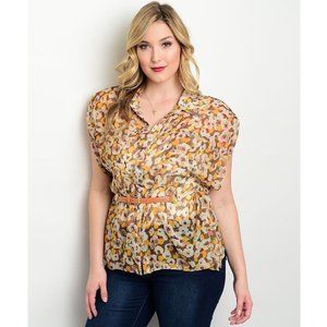 JAJA&co. Ladies Sheer-Button-Down Shirt Floral Print Plus Size XL  NWT